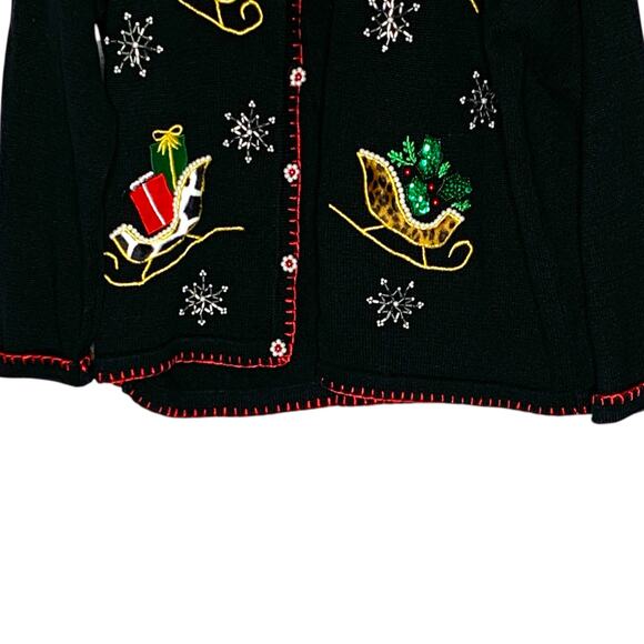 BP Design L Embellished Beaded Christmas Cardigan Sweater Sled Ugly Christmas - Picture 5 of 8